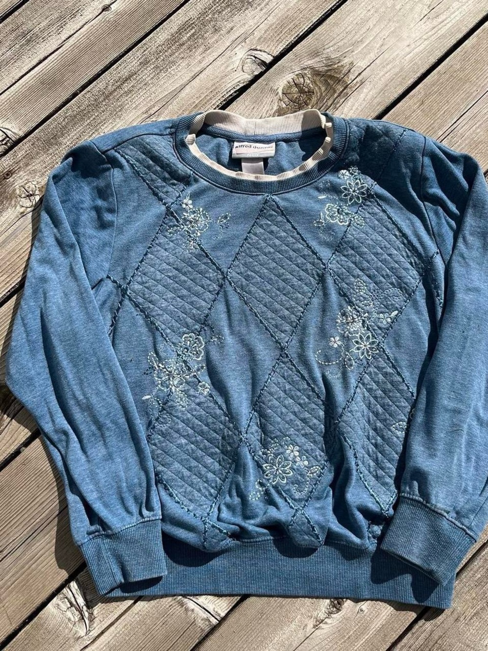 Alfred Dunner blue diamond quilted pullover blouse